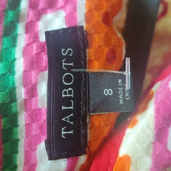 Talbots Colorful Striped Floral  Print Sleeveless Textured Shift Dress.Size 8. - Picture 7 of 12